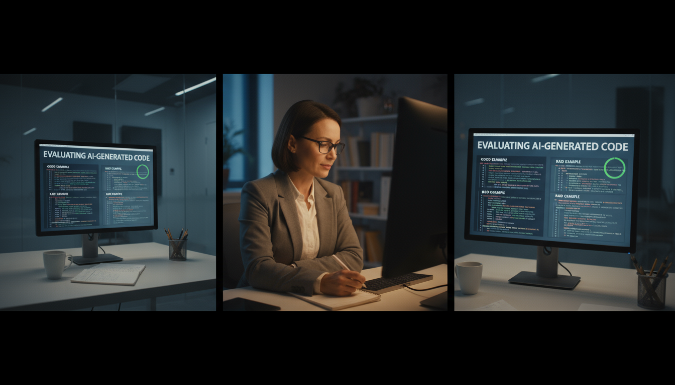 Split screen showing good vs bad code review of AI-generated authentication code